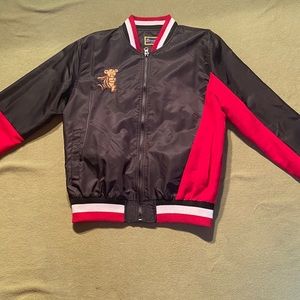 Red black and white jacket